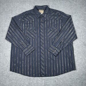Wrangler Western Shirts Button Down Shirt Men's Size 2XL Blue Stripes Pearl Snap
